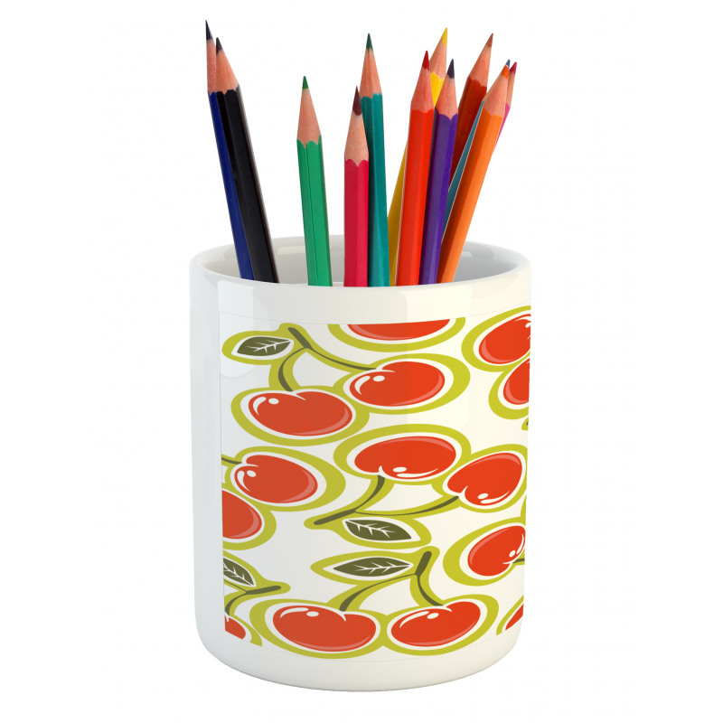 Cherry and Leaves Pattern Pencil Pen Holder