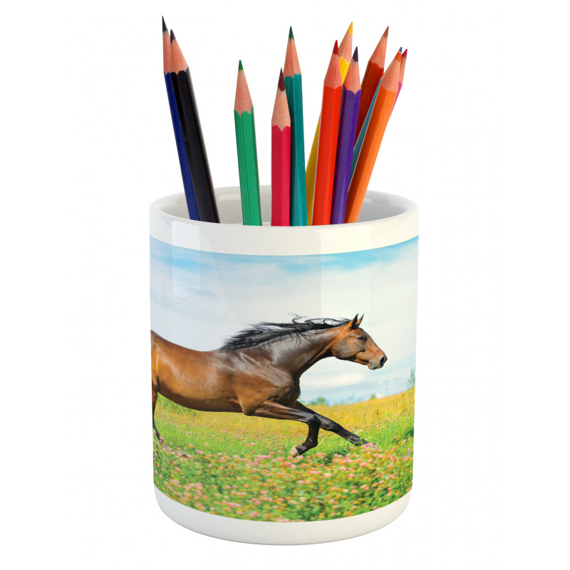 Horse Rural Flowers Pencil Pen Holder