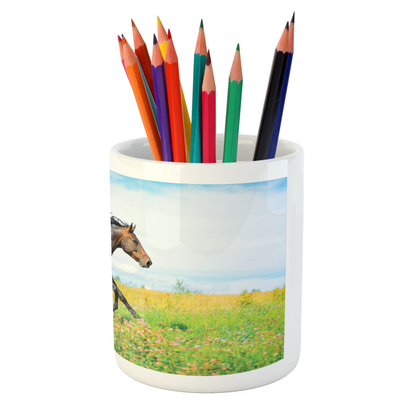 Horse Rural Flowers Pencil Pen Holder