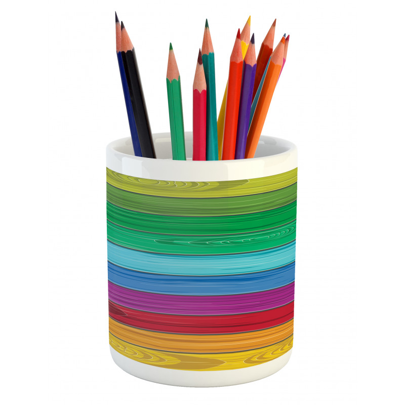 Colorful Wood Stripes Pencil Pen Holder