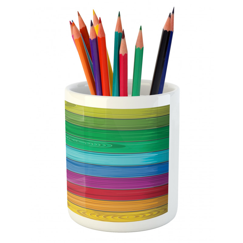 Colorful Wood Stripes Pencil Pen Holder