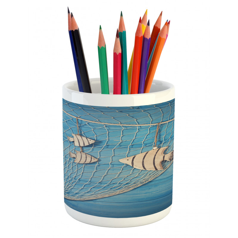 Wooden Fish Shell on Net Pencil Pen Holder