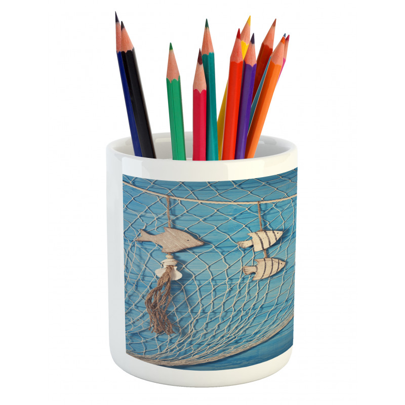 Wooden Fish Shell on Net Pencil Pen Holder