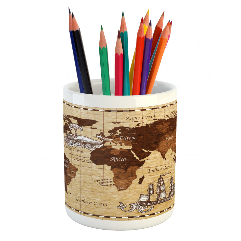 Retro Sketch World Map Pencil Pen Holder