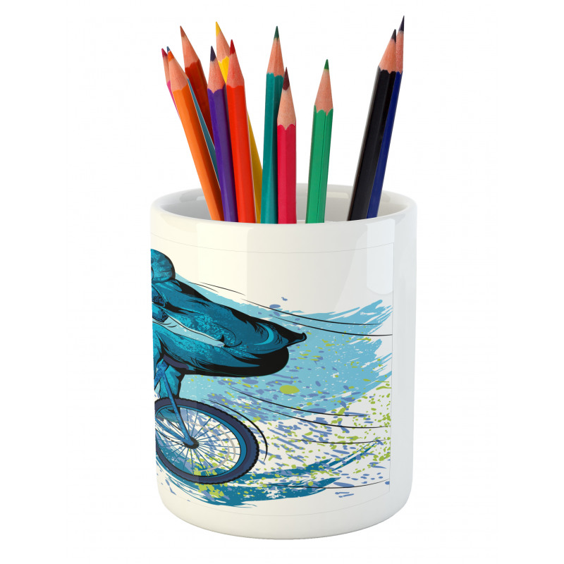 Bicyclist Color Splashes Pencil Pen Holder