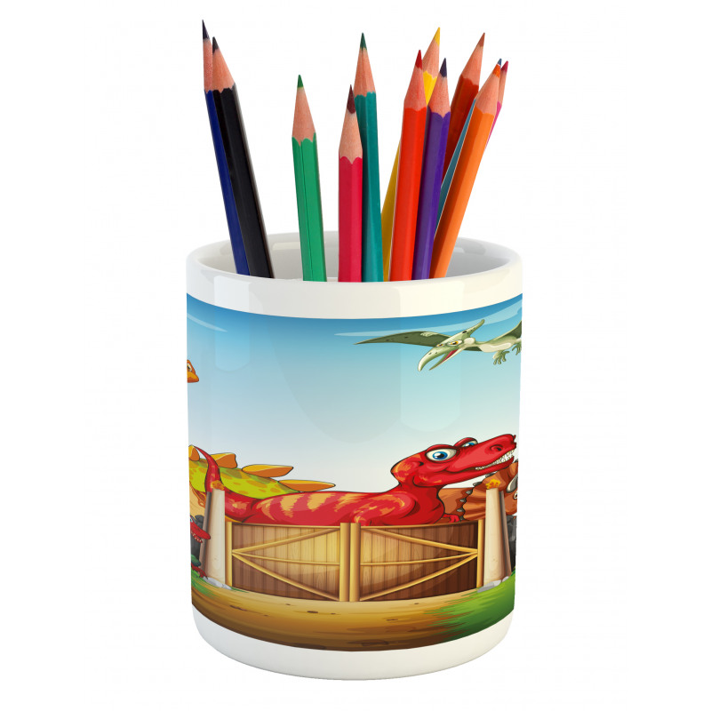 Cartoon Dinosaurs in Park Pencil Pen Holder