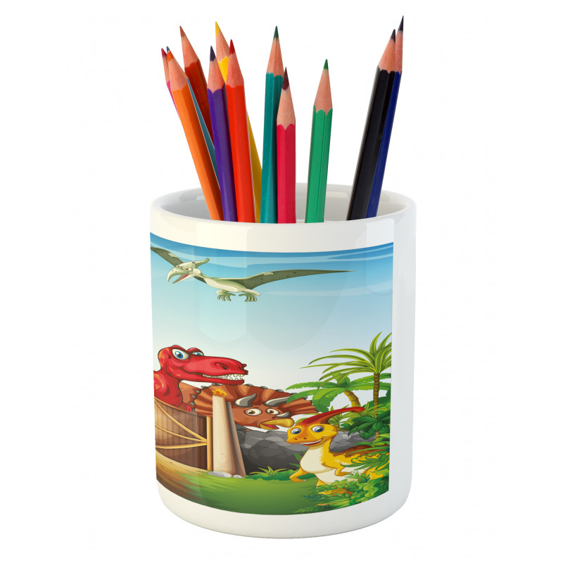 Cartoon Dinosaurs in Park Pencil Pen Holder