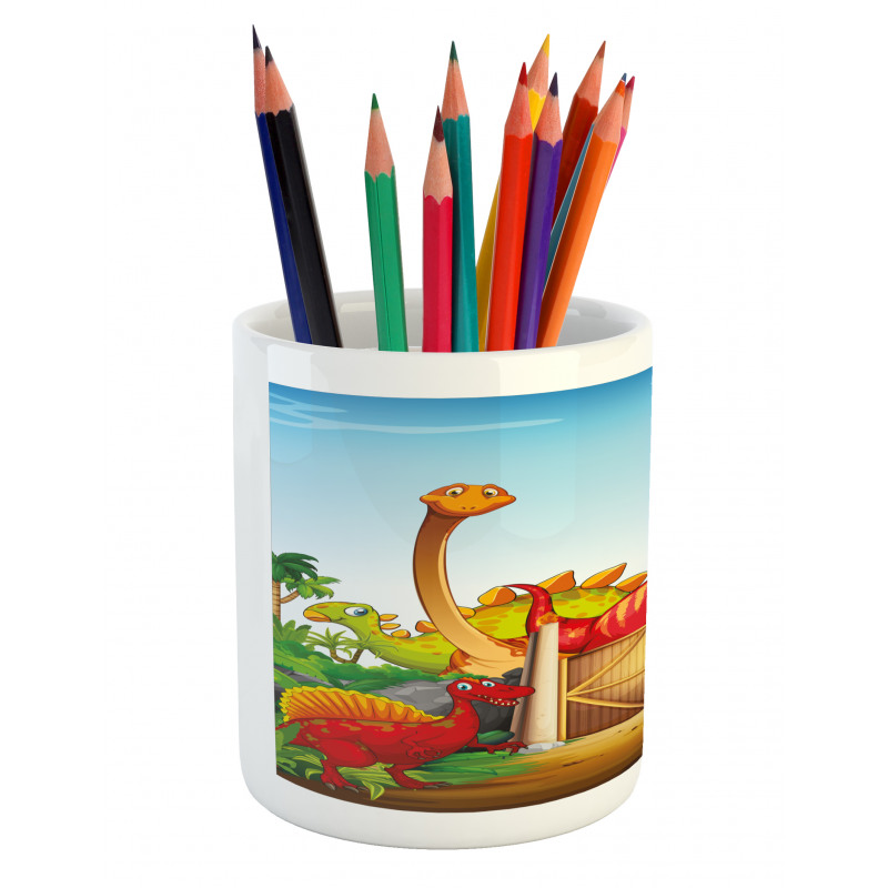 Cartoon Dinosaurs in Park Pencil Pen Holder