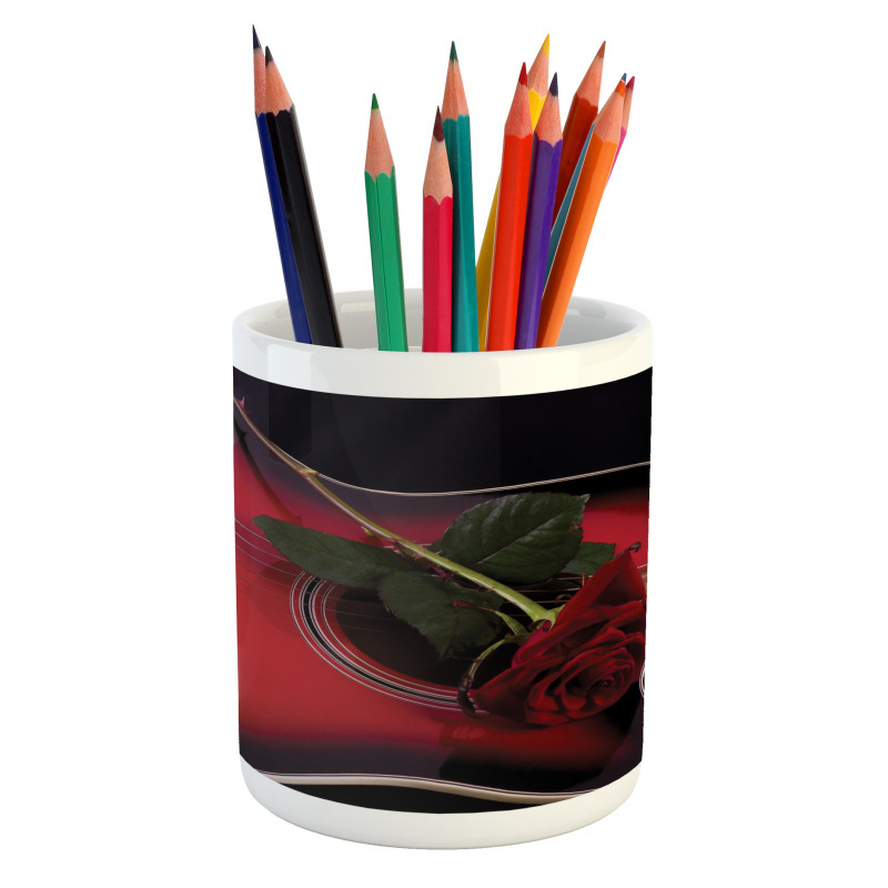 Guitar with Love Rose Pencil Pen Holder