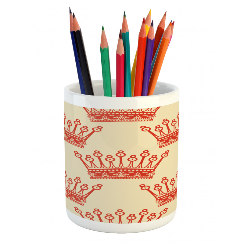 Vintage Red Crown Pattern Pencil Pen Holder