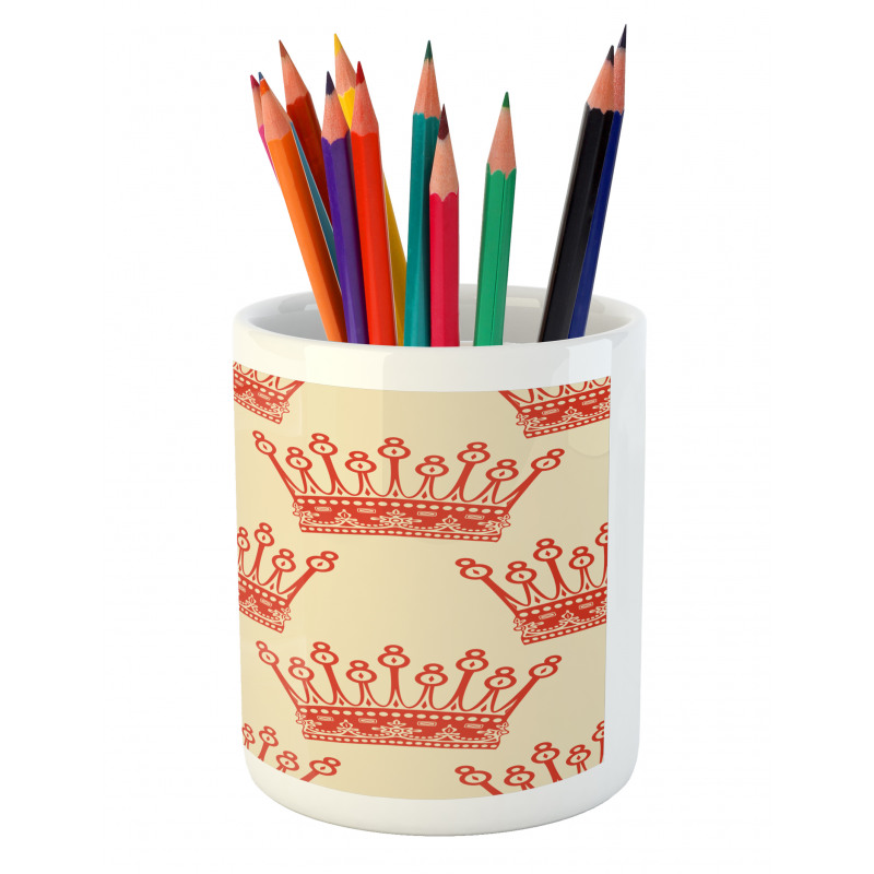 Vintage Red Crown Pattern Pencil Pen Holder