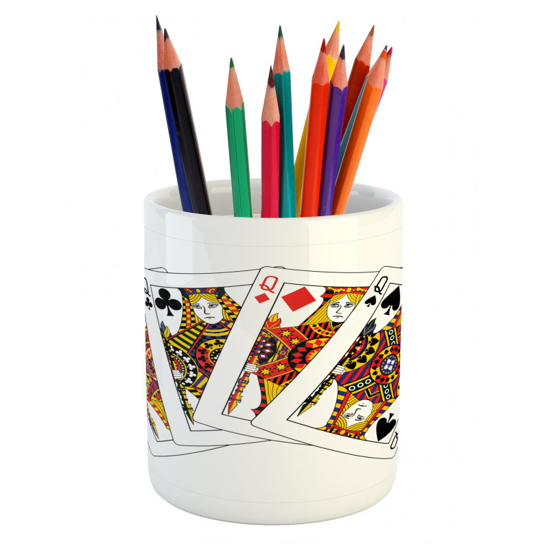 Queens Poker Play Cards Pencil Pen Holder