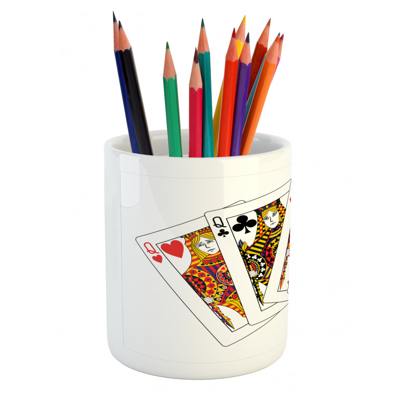 Queens Poker Play Cards Pencil Pen Holder