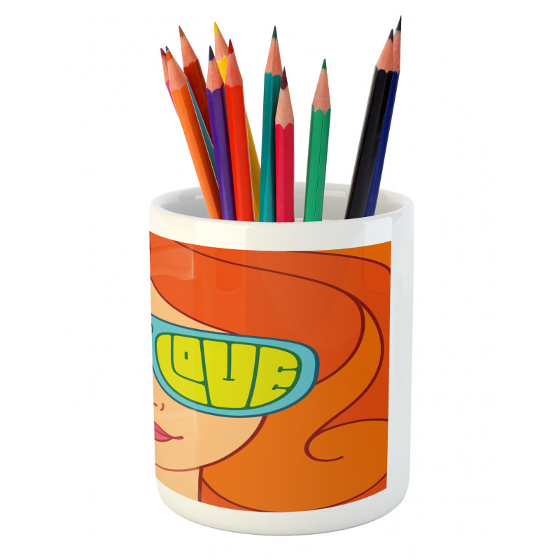 Red Hair Girl Love Peace Pencil Pen Holder