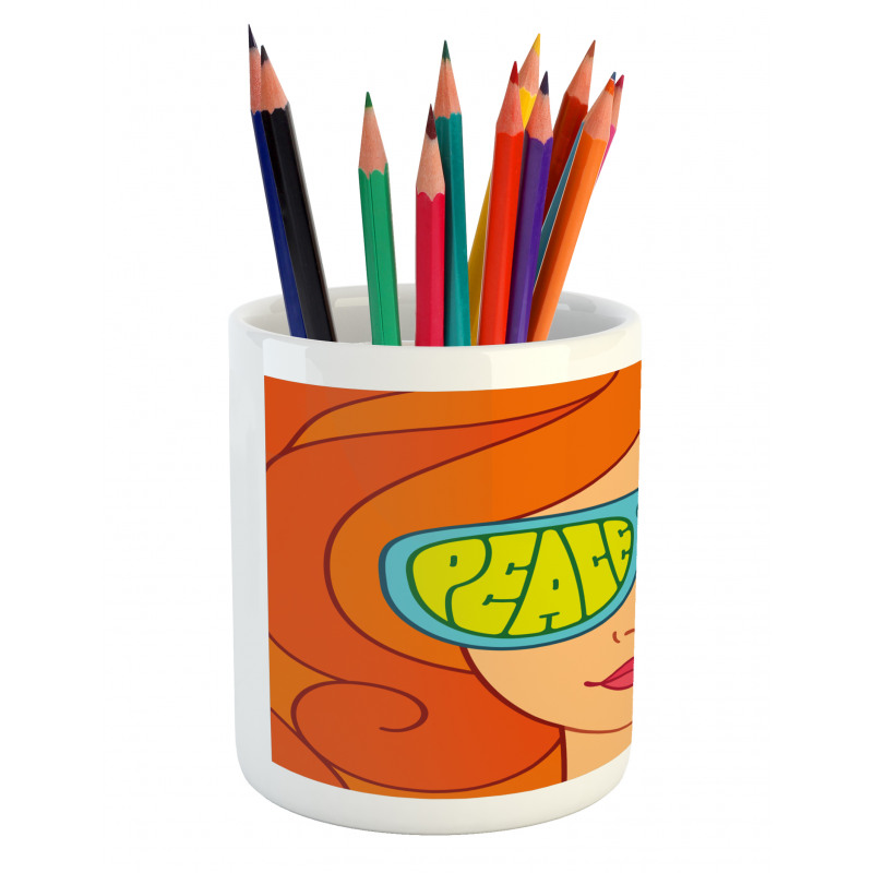 Red Hair Girl Love Peace Pencil Pen Holder