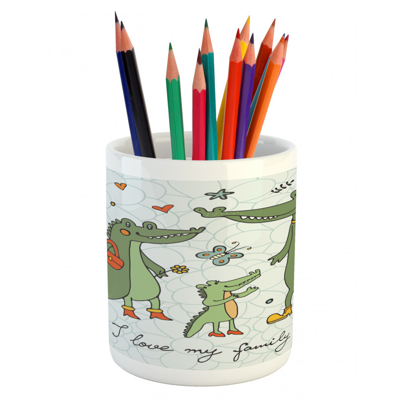 Alligator Family Cartoon Pencil Pen Holder