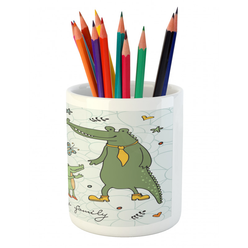 Alligator Family Cartoon Pencil Pen Holder