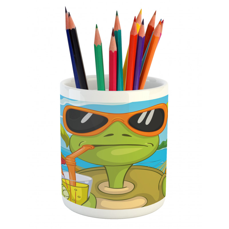 Turtle Drinking Cocktail Pencil Pen Holder