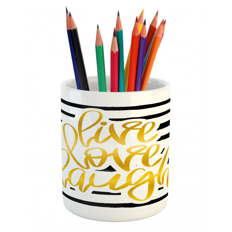 Stripes Text Pencil Pen Holder