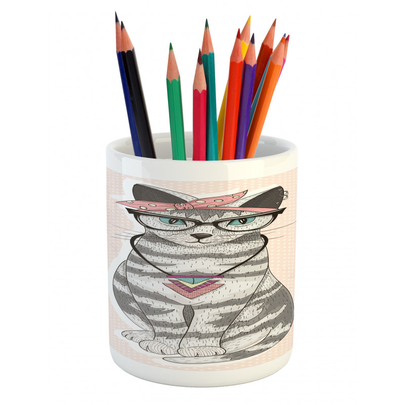 Kitty Glasses Pencil Pen Holder