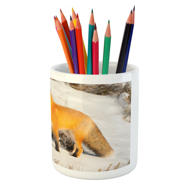 Red Fox in Snowy Nature Pencil Pen Holder