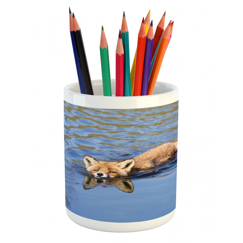 Fox Swimming in River Pencil Pen Holder