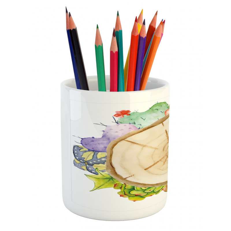 Tree Trunk Cactus Plants Pencil Pen Holder