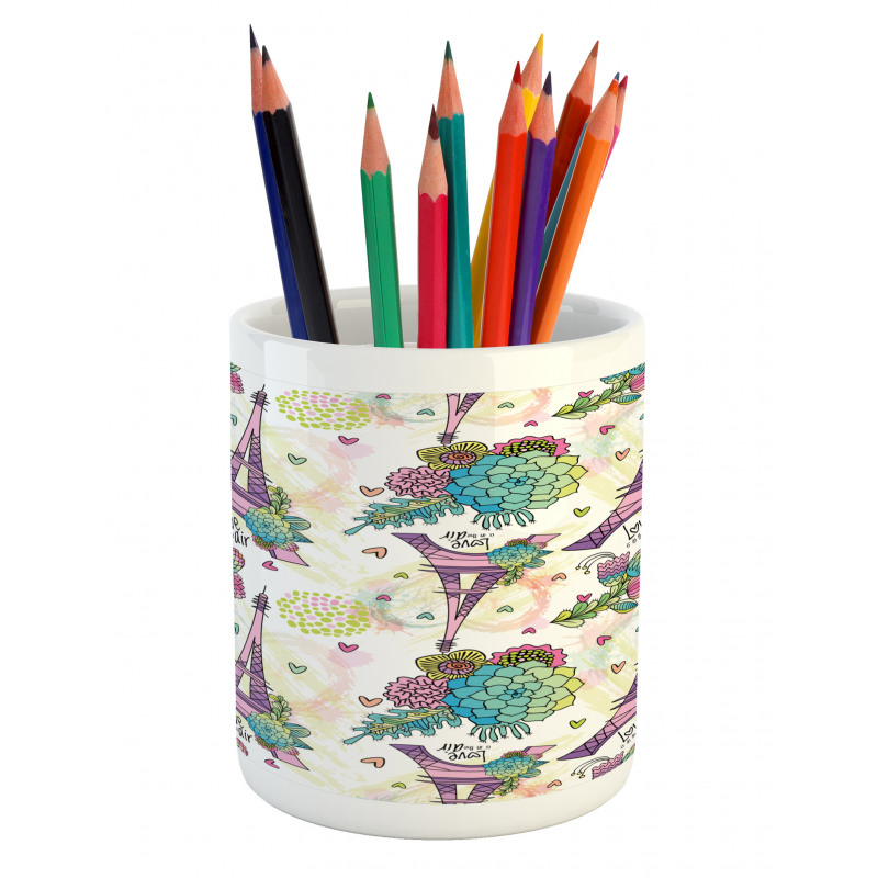 Flower Bouquets Hearts Pencil Pen Holder