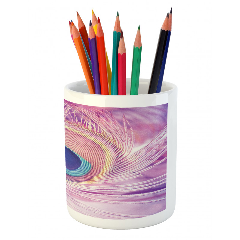 Close up Peacock Plume Pencil Pen Holder