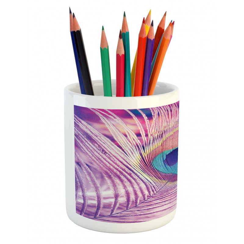 Close up Peacock Plume Pencil Pen Holder