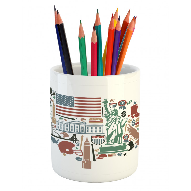 Travel Landmarks USA Flag Pencil Pen Holder