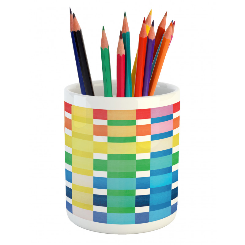 Rainbow Squares Art Pencil Pen Holder