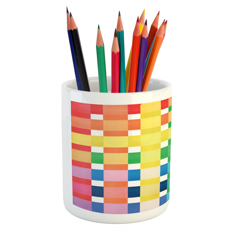 Rainbow Squares Art Pencil Pen Holder