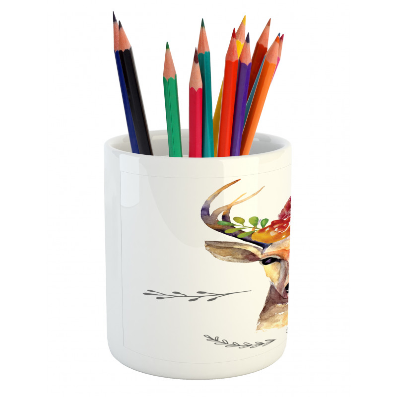 Watercolor Deer Rustic Pencil Pen Holder