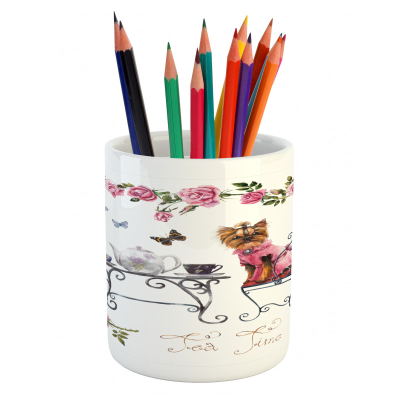 Terrier in Pink Dress Pencil Pen Holder