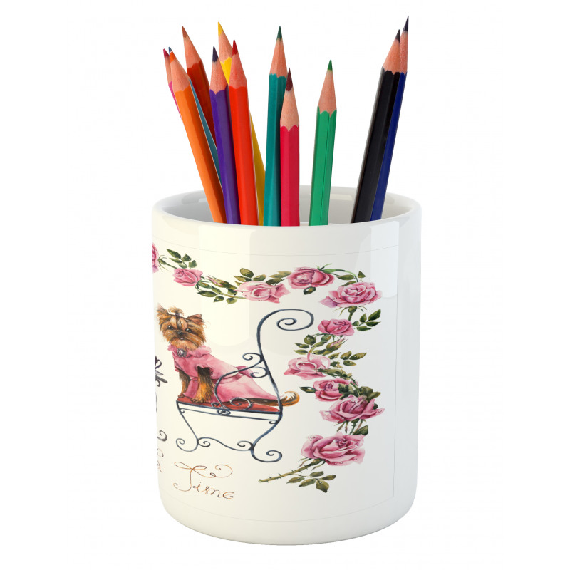 Terrier in Pink Dress Pencil Pen Holder