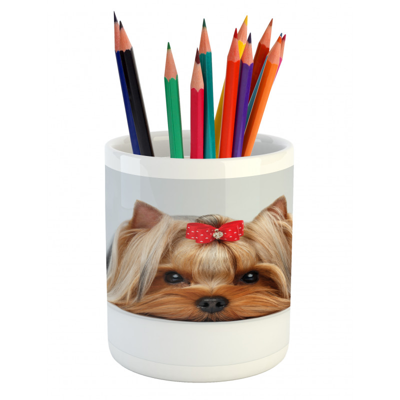 Lying Dog Ribbon Love Pencil Pen Holder