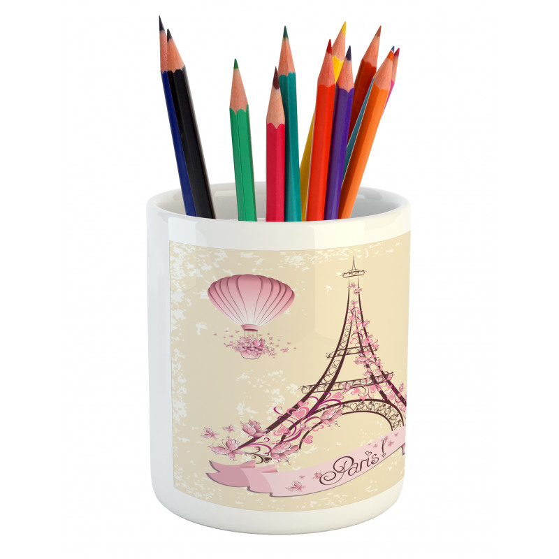 Floral Paris Eiffel Pencil Pen Holder