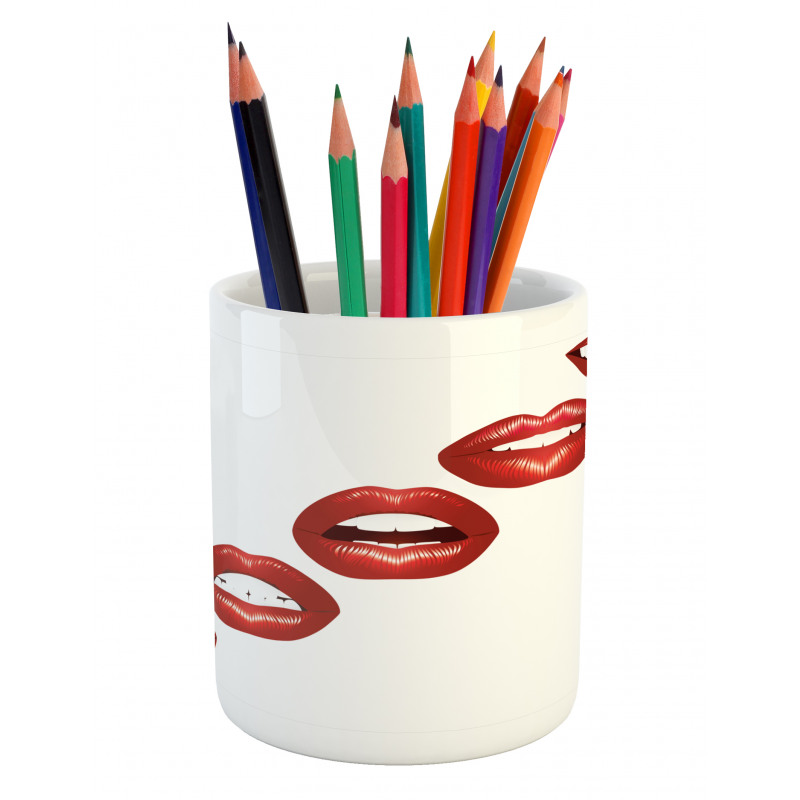 Vivid Full Red Lips Feminine Pencil Pen Holder