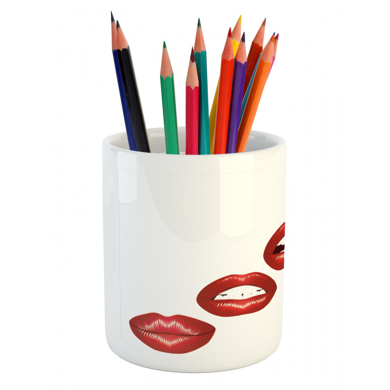 Vivid Full Red Lips Feminine Pencil Pen Holder