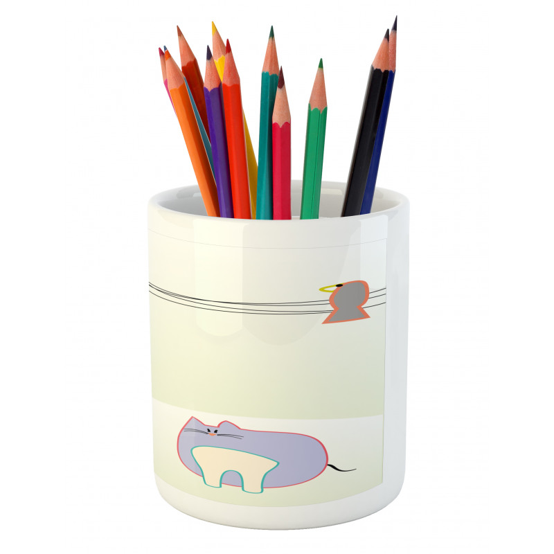 Bird Cat Flowers Pencil Pen Holder