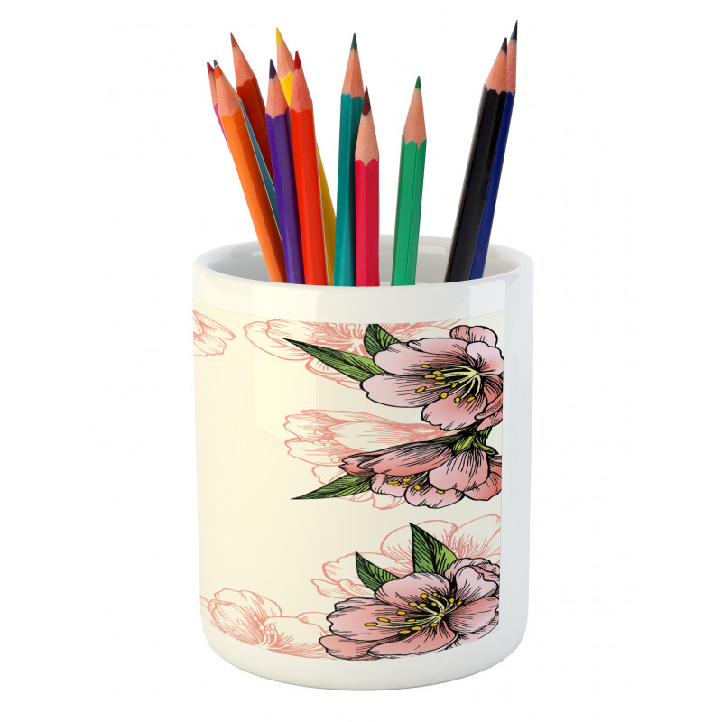 Botanical Spring Flowers Pencil Pen Holder