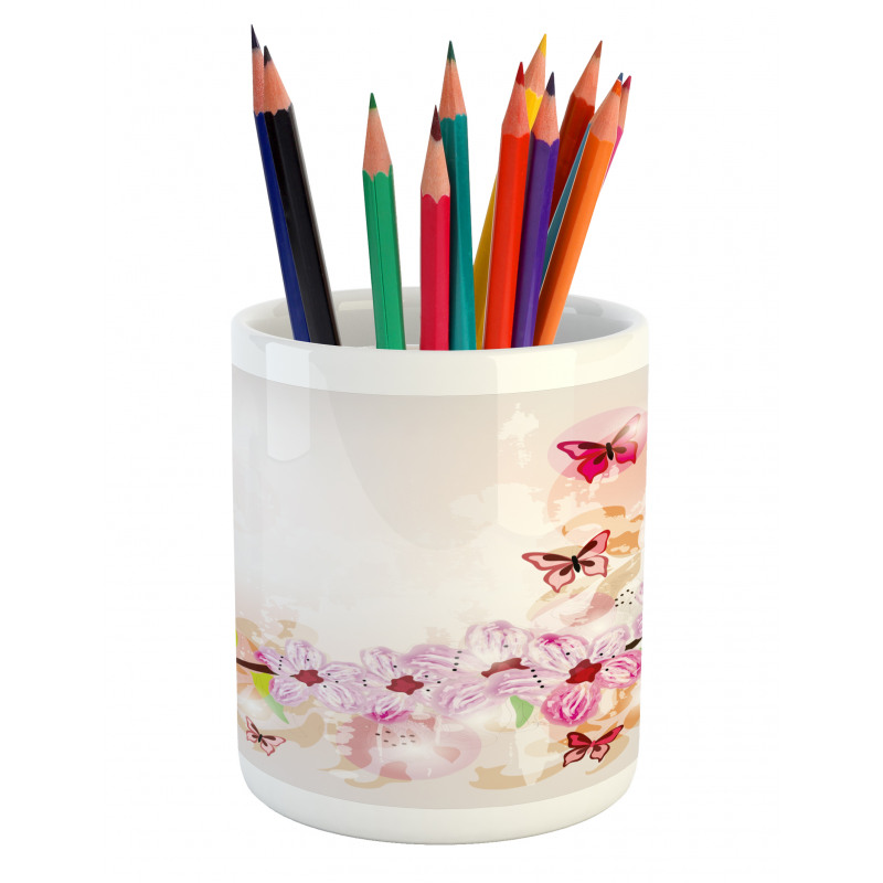 Floral Art Butterflies Pencil Pen Holder