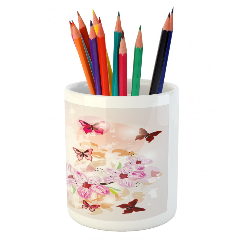 Floral Art Butterflies Pencil Pen Holder