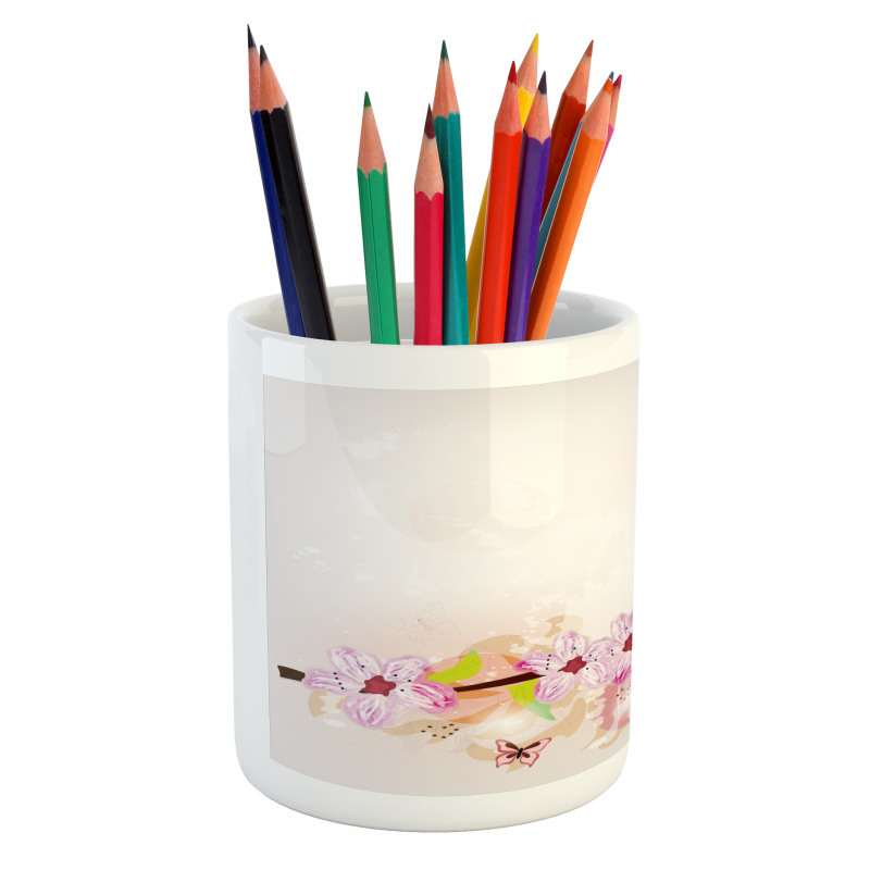 Floral Art Butterflies Pencil Pen Holder