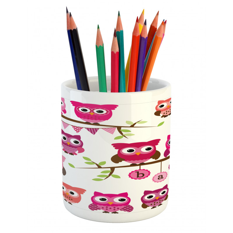 Owls Branches Cartoon Pencil Pen Holder