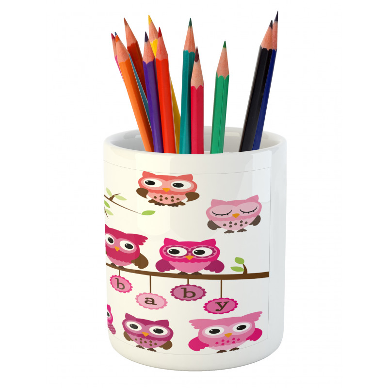 Owls Branches Cartoon Pencil Pen Holder