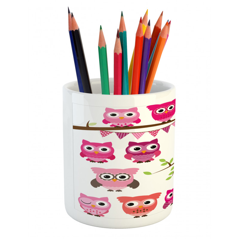 Owls Branches Cartoon Pencil Pen Holder