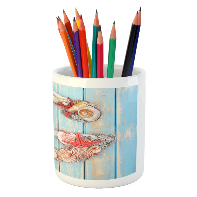 Pale Wooden Background Pencil Pen Holder