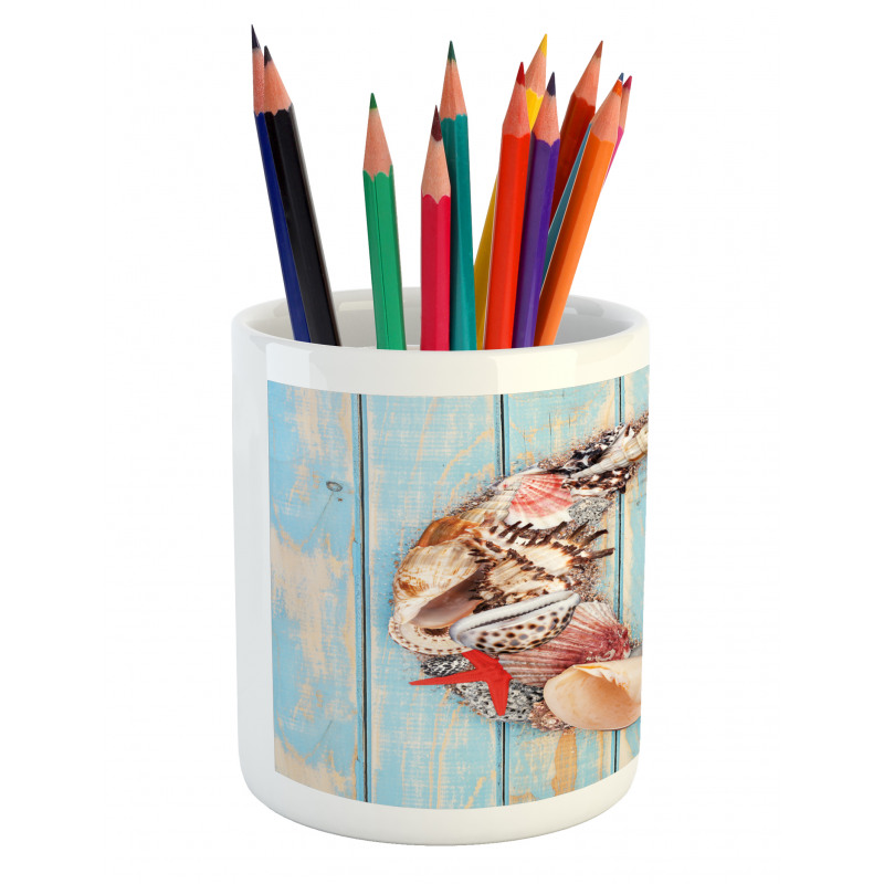 Pale Wooden Background Pencil Pen Holder